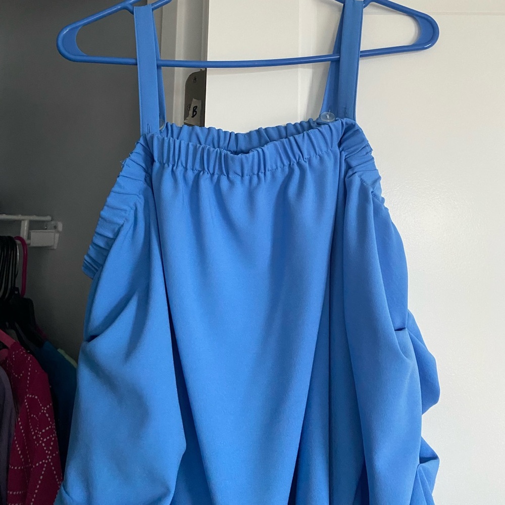Blue cold shoulder adjustable straps blouse